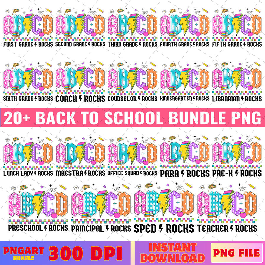 ABCD Back To School Png Bundle Teacher Grade Rocks Png