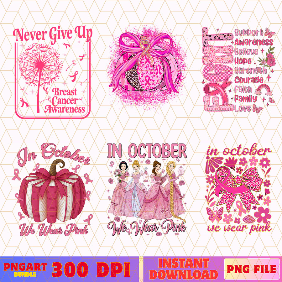 Breast Cancer Awareness Png Bundle Pink Ribbon Support Png