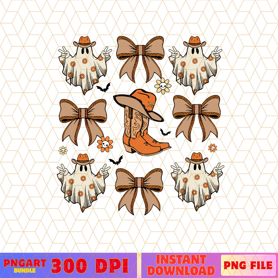 Coquette Western Halloween Png Ghost and Cowboy Boots Png
