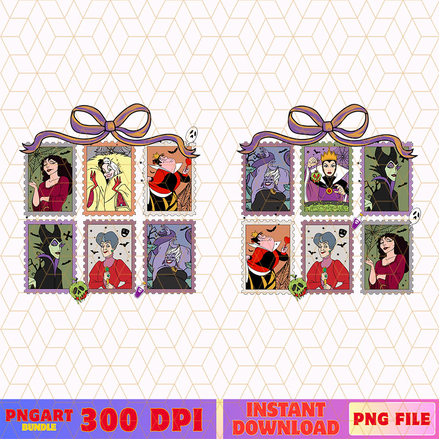 Halloween Villains Postage Stamp Png Spooky Cartoon Png