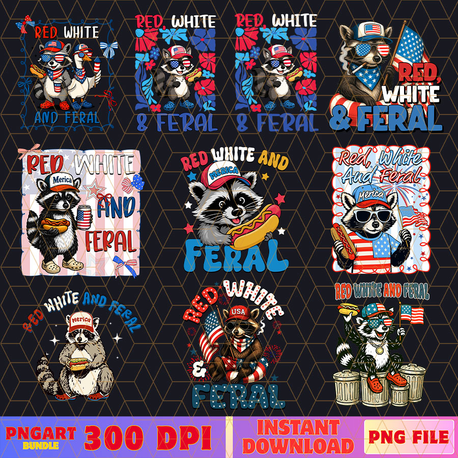 Red White And Feral Png Funny Raccoon 4th Of July Png