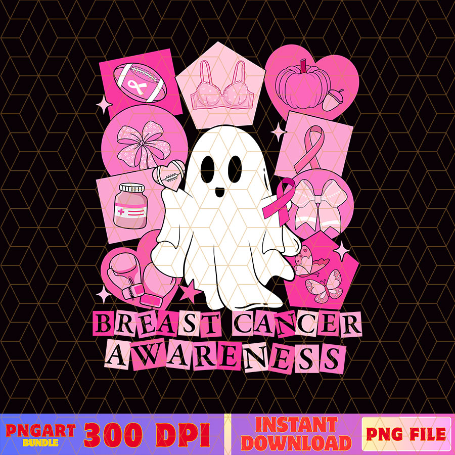 Spooky Breast Cancer Awareness Png Ghost Pink Ribbon Png