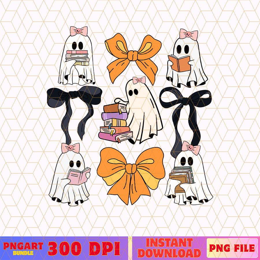 Spooky Ghost Reading Books Png Halloween Ghost Bow Png