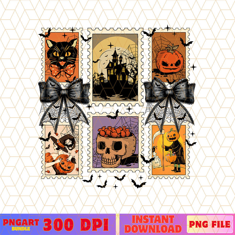 Vintage Halloween Stamp Collage Png Spooky Season Png