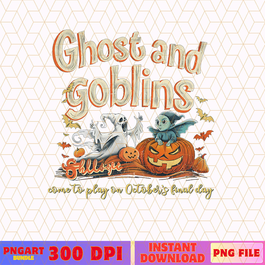 Cute Ghost and Goblins Halloween Png Spooky Season Png