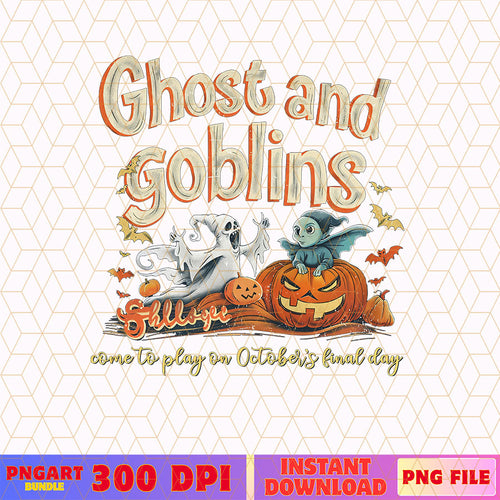 Cute Ghost and Goblins Halloween Png Spooky Season Png