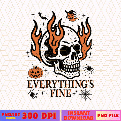 Everything Is Fine Skull Halloween Png Skull Pumpkin Png