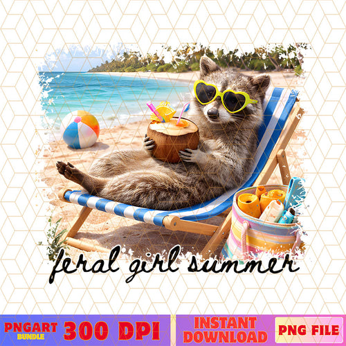Feral Girl Summer Raccoon Png Funny Raccoon Beach Png