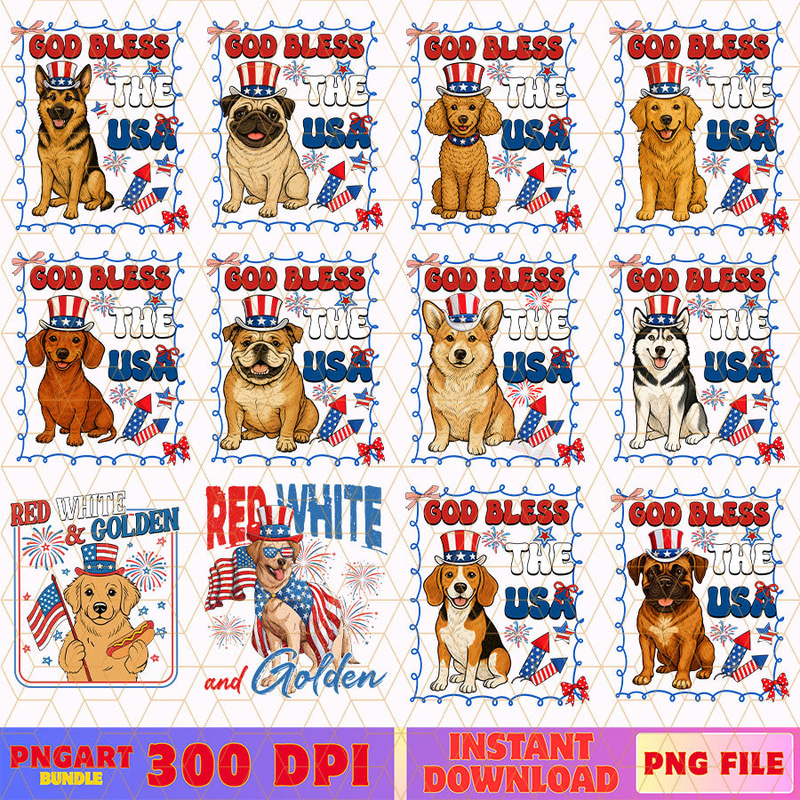God Bless The USA Png Patriotic Dogs 4th of July Png
