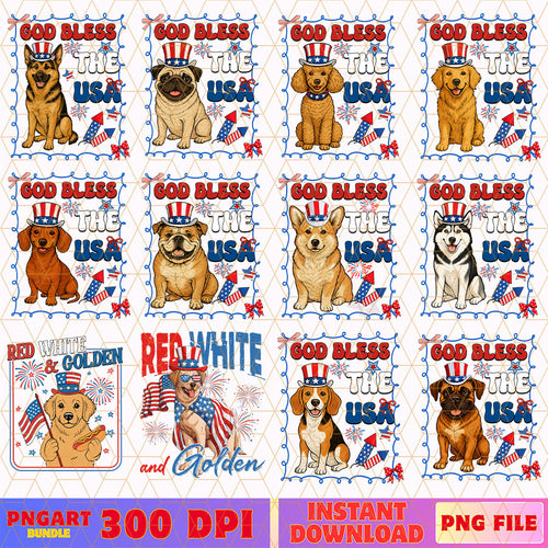 God Bless The USA Png Patriotic Dogs 4th of July Png