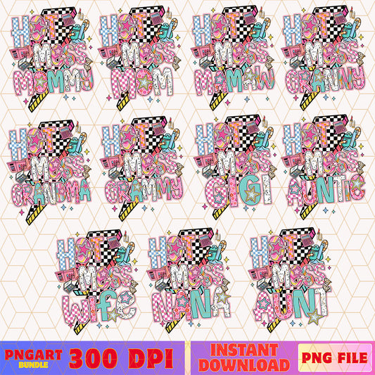 Lightning Bolt Hot Mess Mama Mom Png Bundle Mothers Day Png