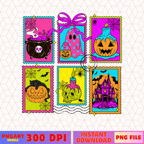 Retro Neon Halloween Ghost Cat Png Stamp Ghost Pumpkin Png