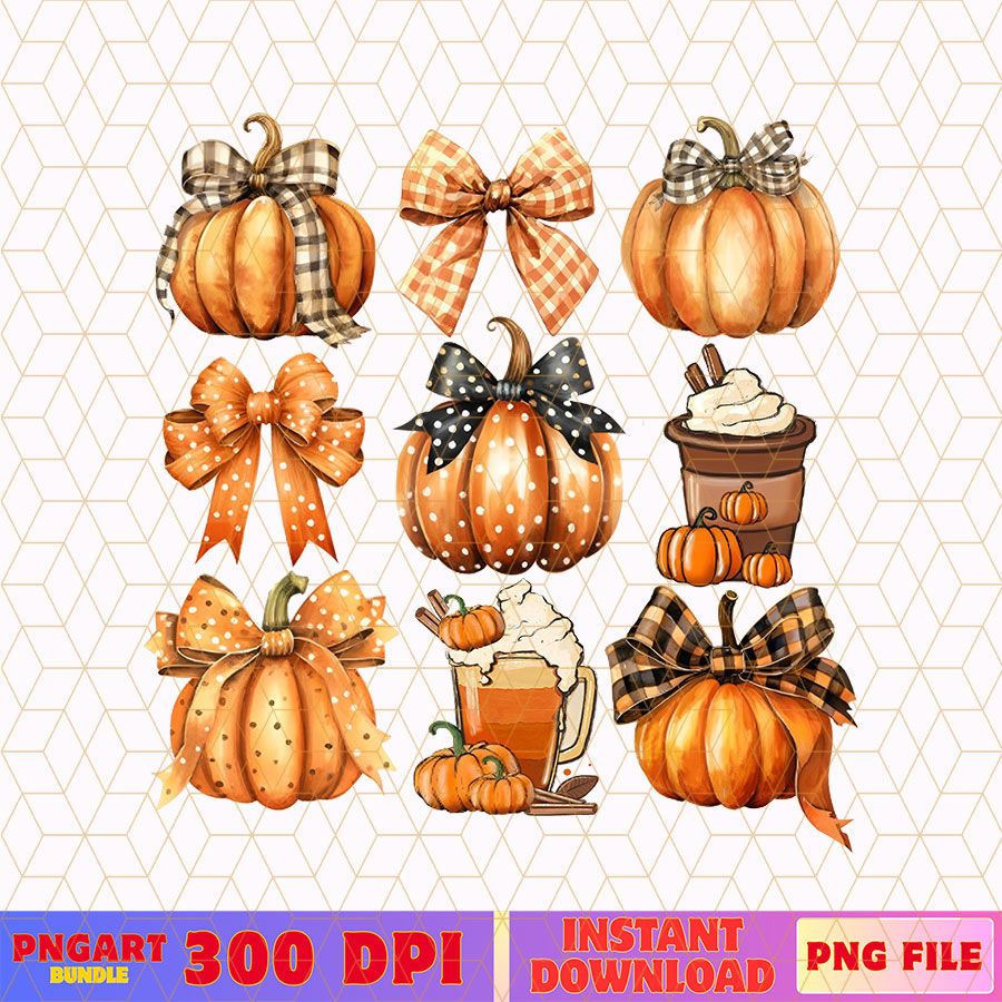 Retro Pumpkin Bow Fall Season Png Pumpkin Spice Latte Png