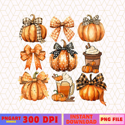 Retro Pumpkin Bow Fall Season Png Pumpkin Spice Latte Png