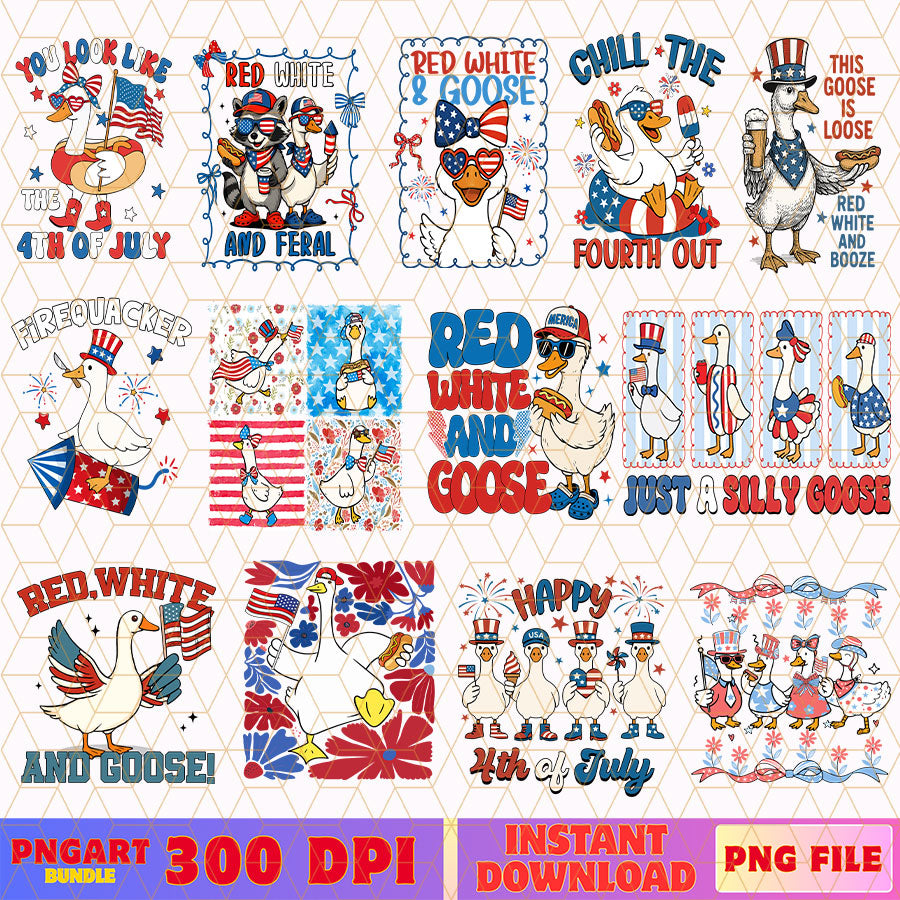 Silly Goose 4th of July Png Bundle Cute American Goose Png