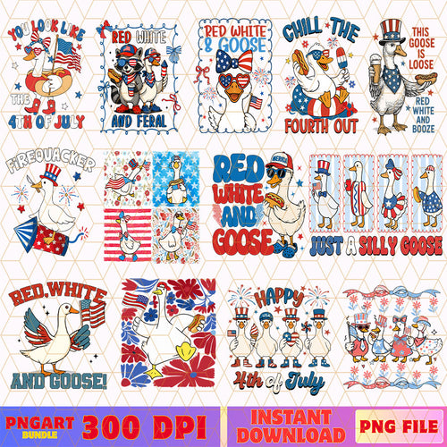 Silly Goose 4th of July Png Bundle Cute American Goose Png