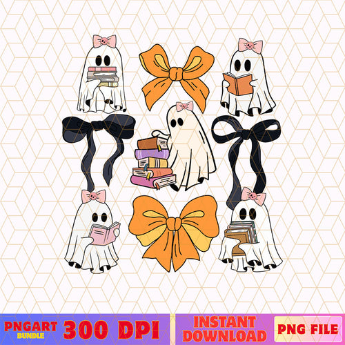 Spooky Ghost Reading Books Png Halloween Ghost Bow Png