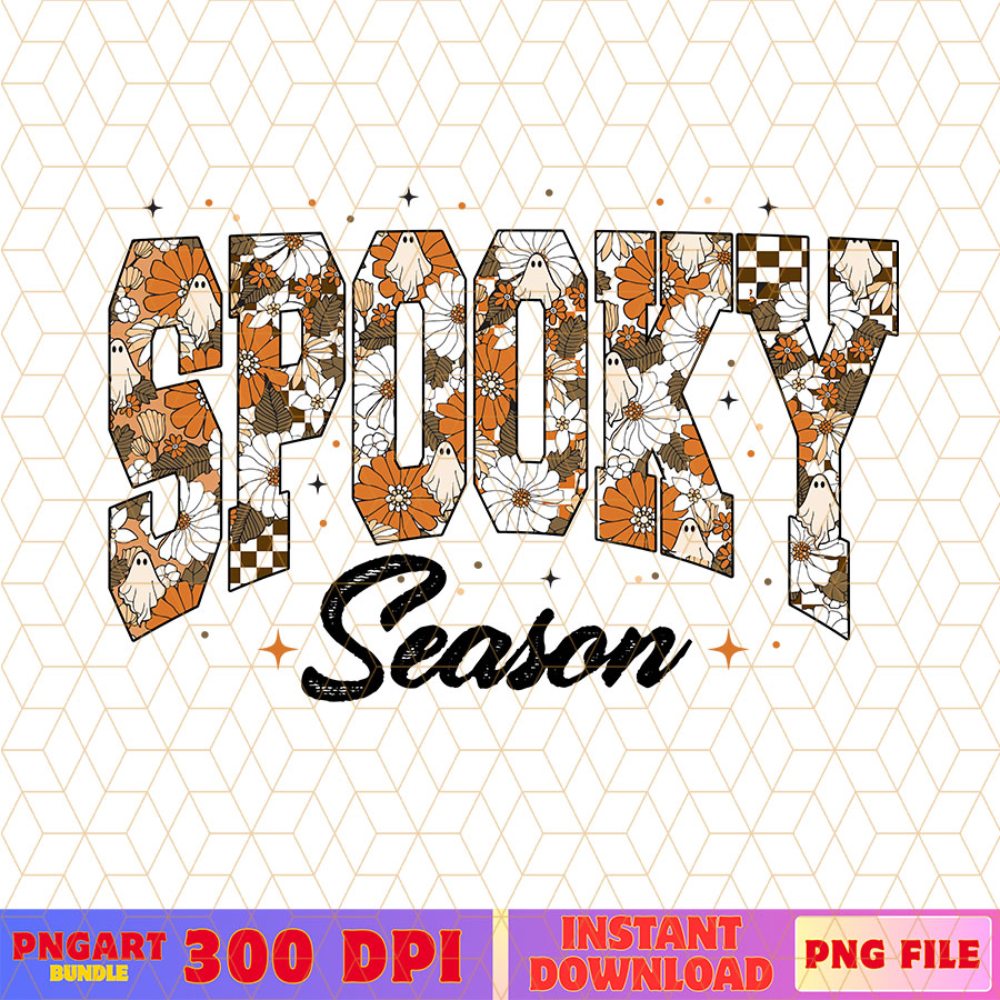 Spooky Season Fall pumpkin Halloween Png Vintage Floral Png