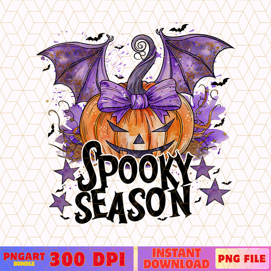 Spooky Season Pumpkin Halloween Png Purple Bat Wings Png