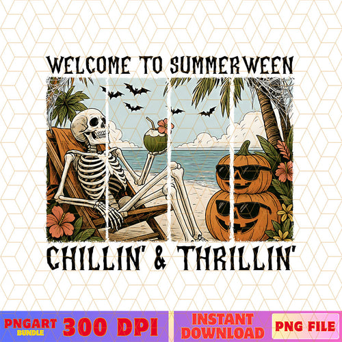 Welcome To Summerween Png Funny Skeleton with Pumpkin Png